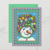 クリスマス·パーティー·ハットのかわいい雪だるま シーズンポストカード (正面/裏面)