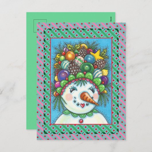 クリスマス·パーティー·ハットのかわいい雪だるま シーズンポストカード (正面/裏面)