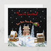 クリスマス、パーティー、招待、サンタ、クロースの雪だるま 招待状 (正面/裏面)