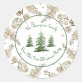 クリスマス・パーティー、木の飾り、家族の名前 ラウンドシール (正面)