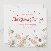 クリスマス・パーティー、金ゴールド・パイン・コーム 招待状 (正面)