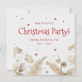 クリスマス・パーティー、金ゴールド・パイン・コーム 招待状