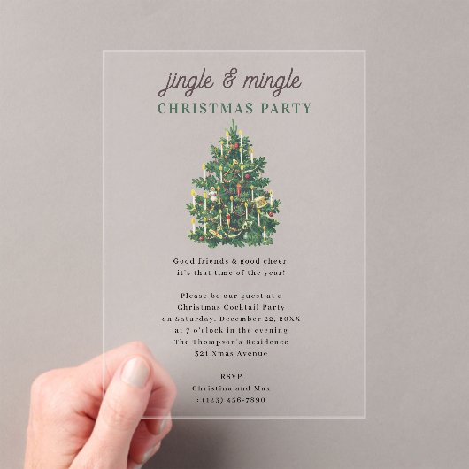 クリスマス・パーティー Jingle and Mingle アクリル招待状 (インサイチュ (ポータブル))