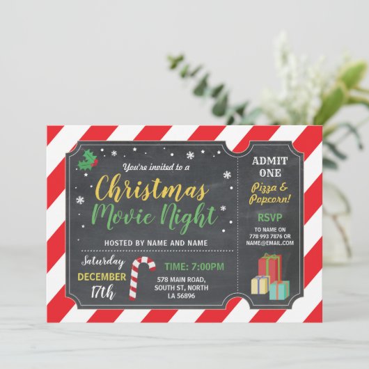 クリスマス・パーティ映画夜フィルムのチケットのヒイラギのおもしろい 招待状 (スタンド正面)