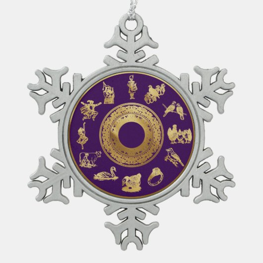 クリスマス・パープルの12日 スノーフレークピューターオーナメント (正面)