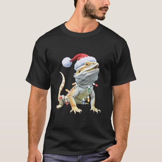 クリスマス ヒゲトカゲ サンタ帽子 トカゲ Xmas 爬虫類 Tシャツ (正面)