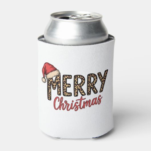 クリスマス ヒョウ柄 サンタ帽子 クリスマス休暇 缶クーラー (缶正面)