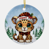 クリスマス ヒョウ柄 子猫好き  セラミックオーナメント (正面)