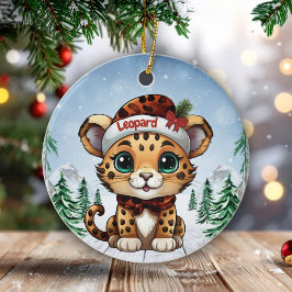 クリスマス ヒョウ柄 子猫好き  セラミックオーナメント