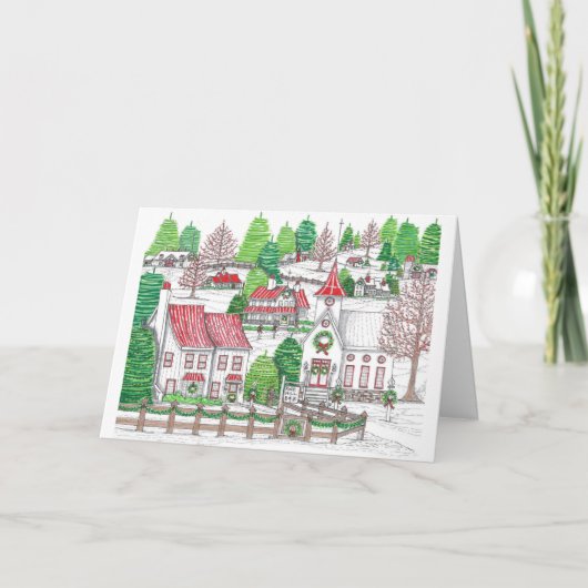 クリスマス ビレッジ 折りたたみ 5x7 カード (正面)