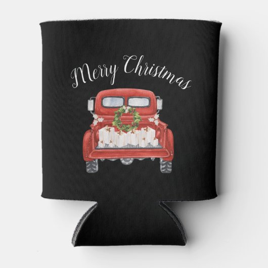 クリスマス ビンテージ 赤いトラック 缶クーラー (正面)