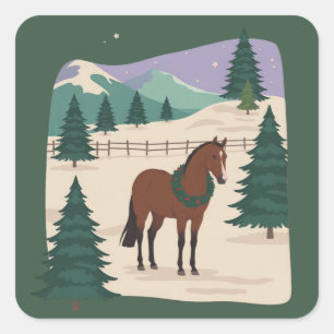 クリスマス ビンテージ 馬 90年代風 レトロ クリスマスツリー スクエアシール