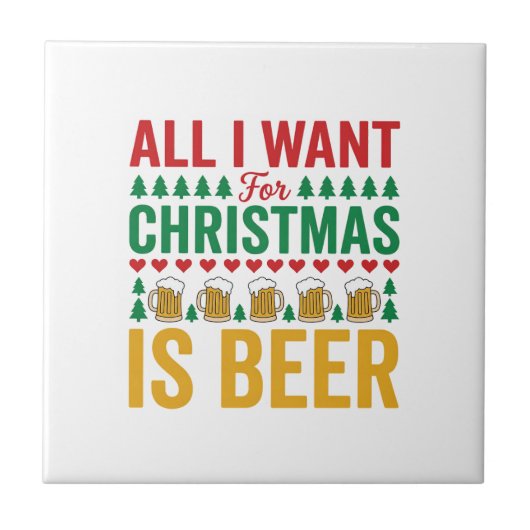 クリスマス ビール おもしろ ホリデー ドリンキング デザイン タイル (正面)