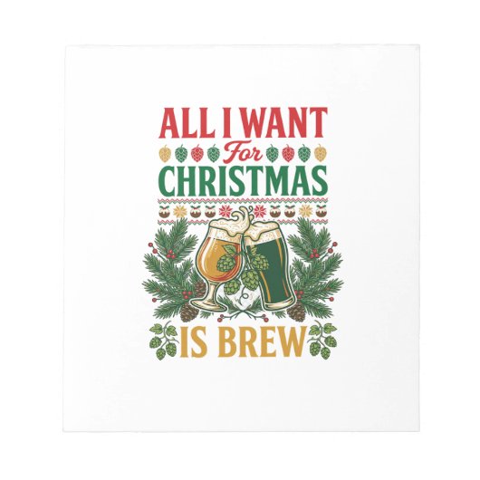 クリスマス ビール グラス 松とホップ ノートパッド (正面)