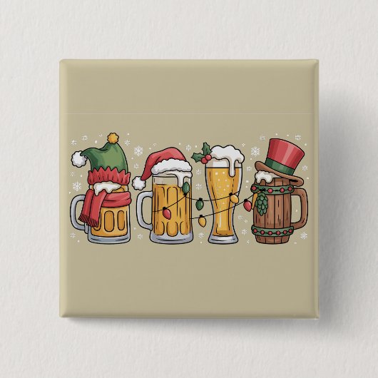 クリスマス ビール 飲酒 愛好者 ギフト パーティー 精神 缶バッジ (正面)