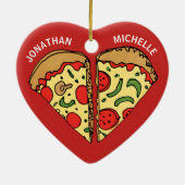 クリスマス·ピザおもしろいカップルのモノグラム名 セラミックオーナメント (裏面)