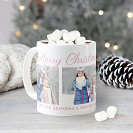 クリスマス ピンク スクリプト カスタム フォト コラージュ コーヒーマグカップ