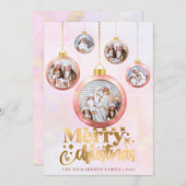 クリスマス ピンク 水彩 5 フォト オーナメント ホリデー (正面/裏面)