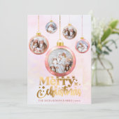クリスマス ピンク 水彩 5 フォト オーナメント ホリデー (スタンド正面)