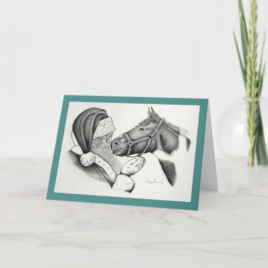 クリスマス·ピント·絵を描ホースとサンタ シーズンカード (正面)