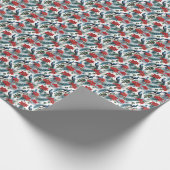 クリスマス・ピーコックの羽とポインセチア ラッピングペーパー (角)