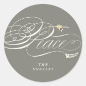 クリスマス ピース スクリプト カリグラフィー 葉 クラシック ラウンドシール (正面)