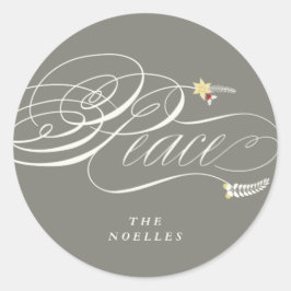 クリスマス ピース スクリプト カリグラフィー 葉 クラシック ラウンドシール