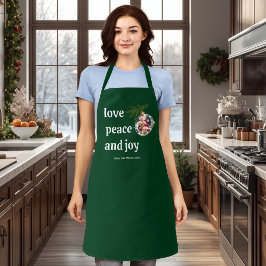 クリスマス ファミリーフォト フォレストグリーン Love Peace Joy エプロン