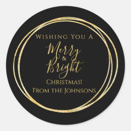 クリスマス ファミリー メリー アンド ブライト ブラック ゴールド ラウンドシール