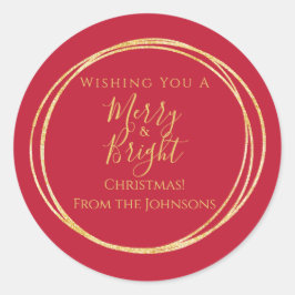 クリスマス ファミリー メリー アンド ブライト レッド ゴールド ラウンドシール