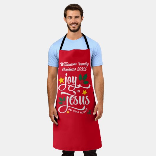 クリスマス ファミリー JOY IN JESUS カスタム クリスチャン エプロン (着用した状態)