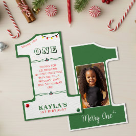 クリスマス ファースト バースデー パーティー メリー ワン フォト サンキューカード