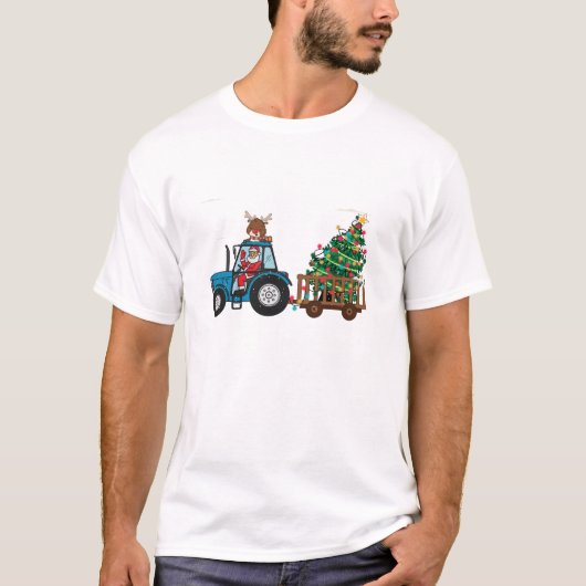 クリスマス ファーム トラクター クリスマス Tシャツ (正面)
