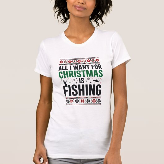 クリスマス フィッシング ださいセーター デザイン Tシャツ (正面)