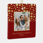 クリスマス·フェイク金ゴールドのドットを赤く写真で飾る セラミックオーナメント (右)
