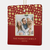 クリスマス·フェイク金ゴールドのドットを赤く写真で飾る セラミックオーナメント (左)