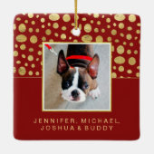 クリスマス·フェイク金ゴールドのドットを赤く写真で飾る セラミックオーナメント (裏面)