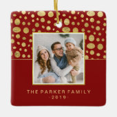 クリスマス·フェイク金ゴールドのドットを赤く写真で飾る セラミックオーナメント (正面)