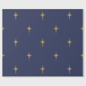 クリスマス・フェイク金箔の星、ミッドナイト・ブルー ラッピングペーパー (フラット)