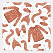 クリスマス フェイク スウェター ハット スカーフ 赤 白 スクエアシール (正面)