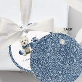 クリスマス、フェスティバル子犬、青と銀の渦巻き フェイバータグ