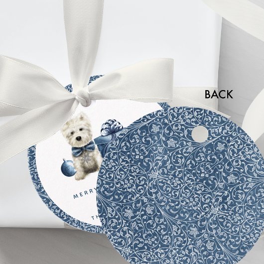 クリスマス、フェスティバル子犬、青と銀の渦巻き フェイバータグ