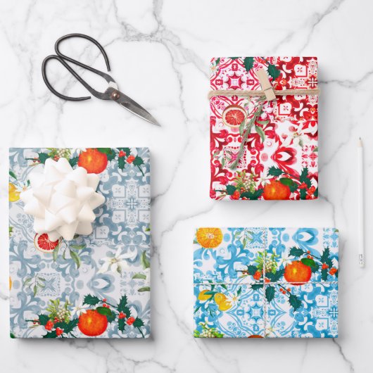 クリスマス，フェスティバル，ヤドリギ地中海のギ，タイル， ラッピングペーパーシート (正面)