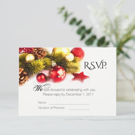 クリスマス フェスティブ ウェディング RSVP カード (スタンド正面)