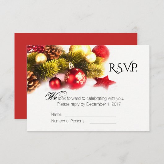 クリスマス フェスティブ ウェディング RSVP カード (正面/裏面)
