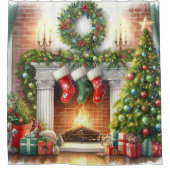 クリスマス フェスティブ ホリデー ストッキング シャワーカーテン (正面)