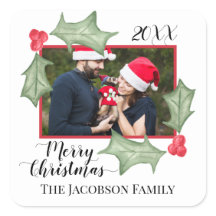 クリスマス フェスティブ ホリーの葉の写真フレーム