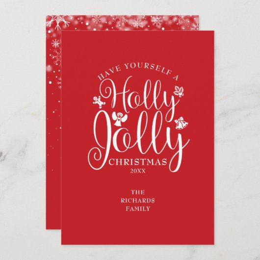 クリスマス フェスティブ ホリー ジョリー エレガント スクリプト (正面/裏面)