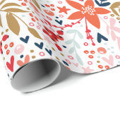 クリスマス フェスティブ ホワイト フローラル ギフト ラッピング ペーパー (ロールコーナー)