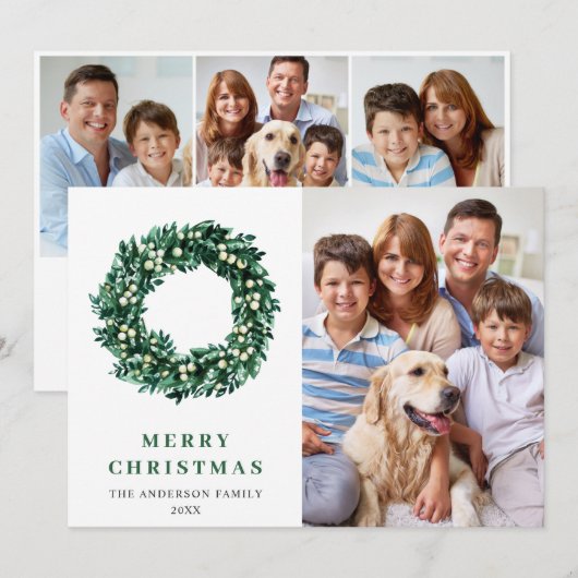 クリスマス フェスティブ ホーリー リース 4 フォト グリーティング (正面/裏面)